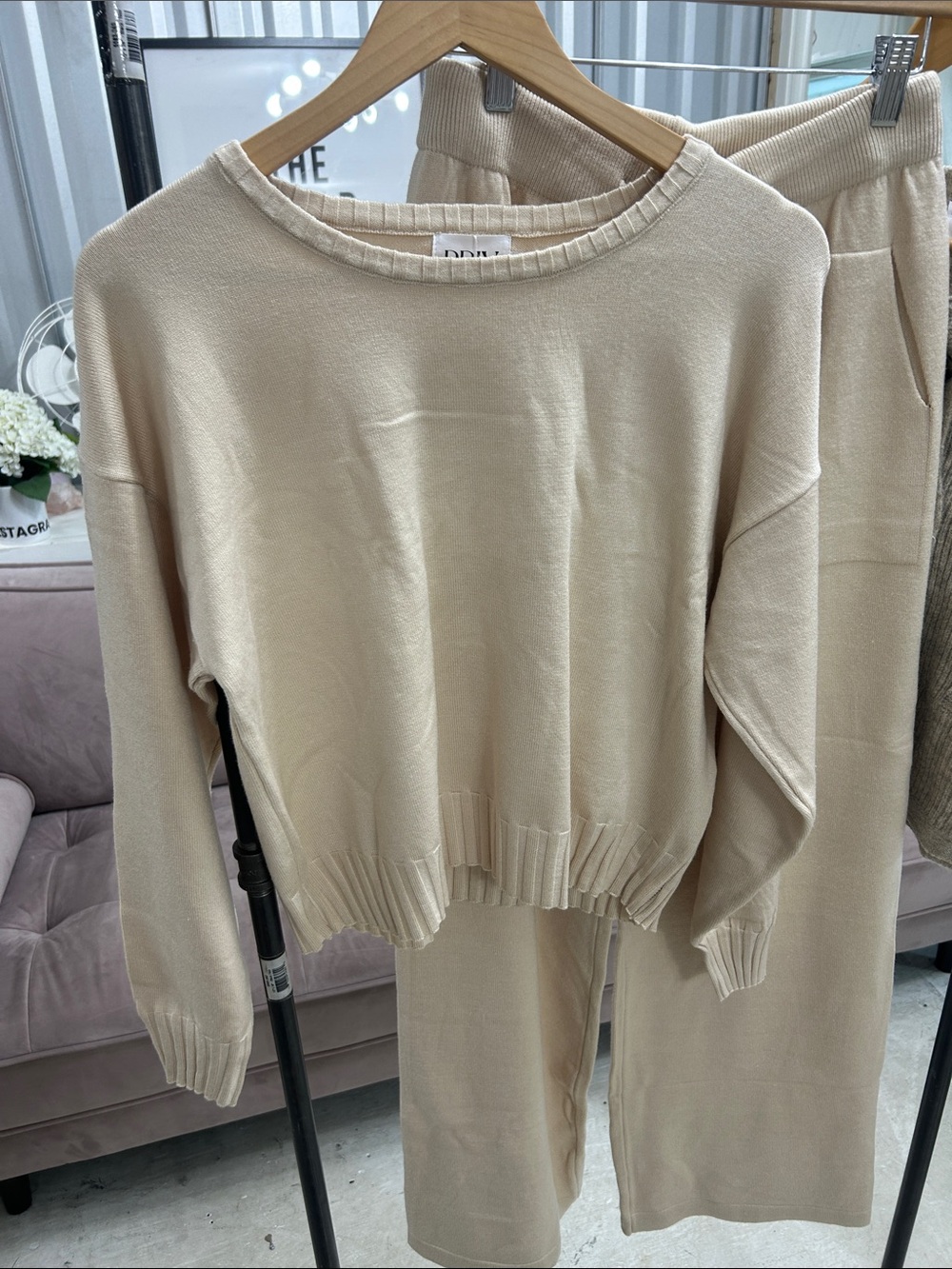 silky knit set in cream m/l